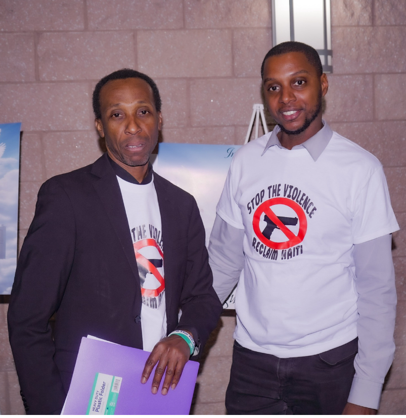 Haitian Taskforce advocates wearing Stop the Violence, Reclaim Haiti shirts